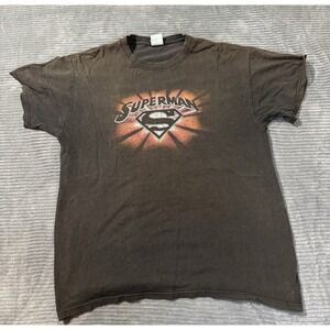 mens disney shirt Y2K 2001 faded black Superman "Fire Logo